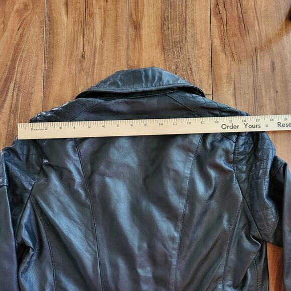 Womens 100% Black Leather Jacket  Asymmetrical Zip Moto Jacket Quilted - Picture 7 of 10